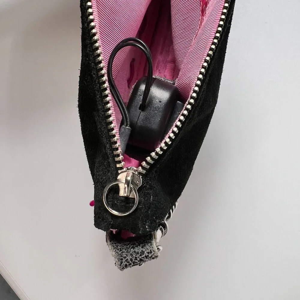 2ENLIGHT10 by REGINE BASHA Black Suede and Stressed Leather Light Up Chain Purse